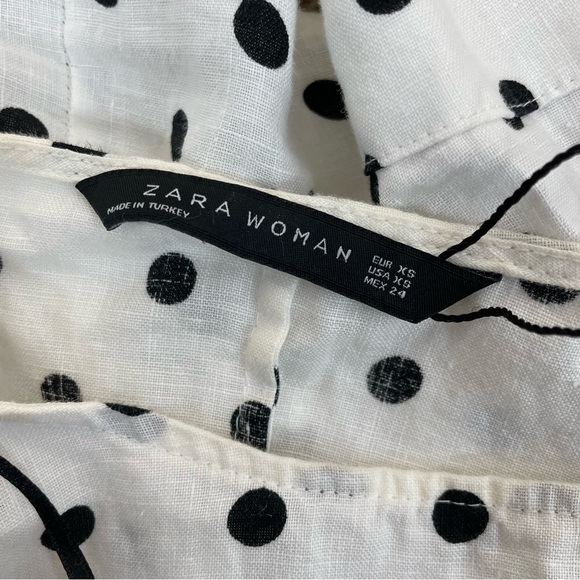 Zara Polka Dot Linen Tie Waist Blouse - Picture 7 of 9